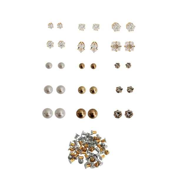 New Gold Black White Crystal Pearl Earrings Set Women Ear Stud Jewelry 15Pairs 